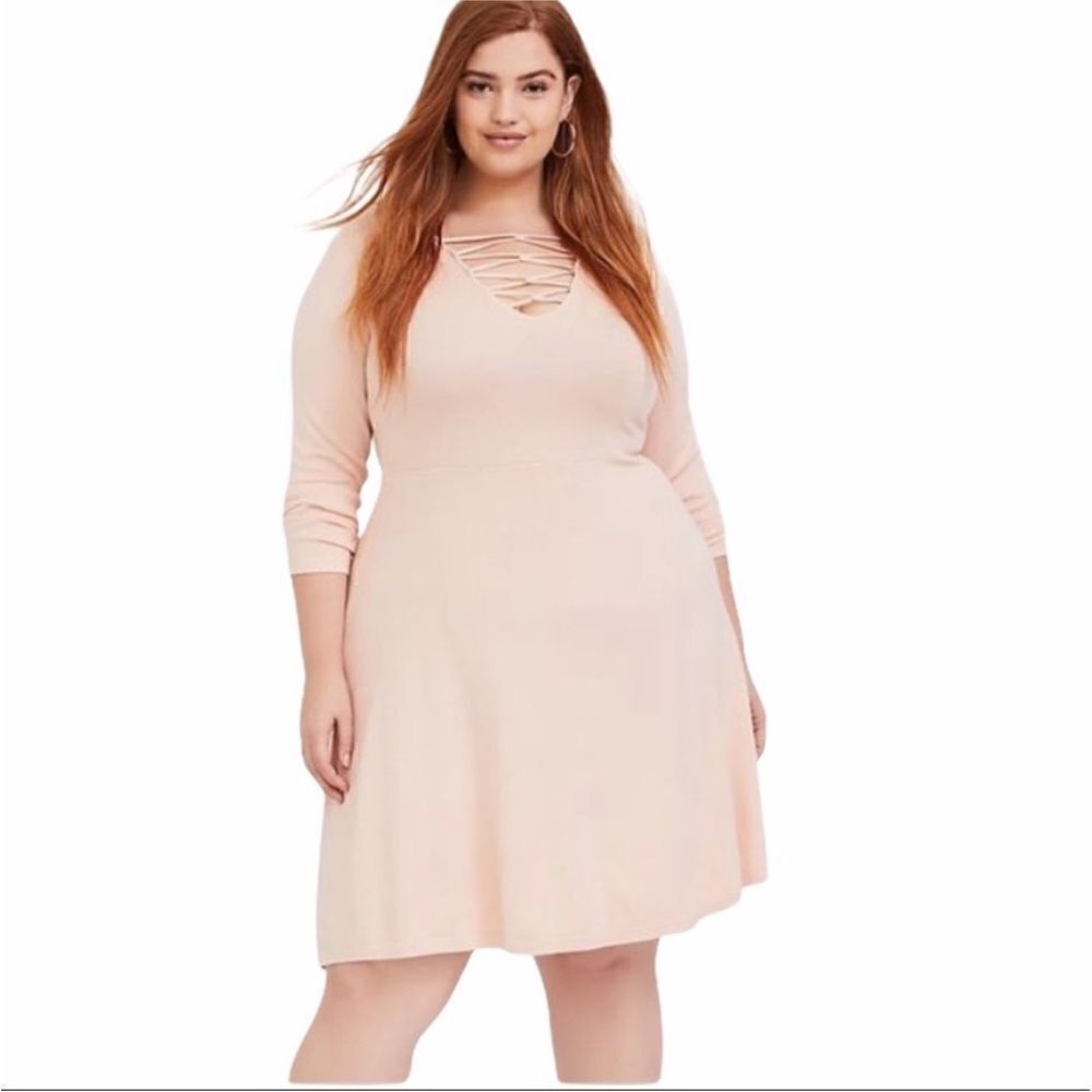 TORRID Pink Knit Fit & Flare Long Sleeve Dress 0